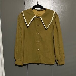 Queen shop Olive Green Blouse with Scalloped Collar